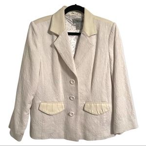 Vintage Bradley Leather Detail Western Style Jacquard Cream Blazer Size Large
